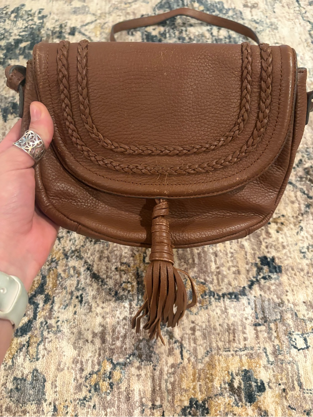 Nwt Vince Camuto Tassi Cognac Brown Leather Crossbody Bag With Braided Detail
